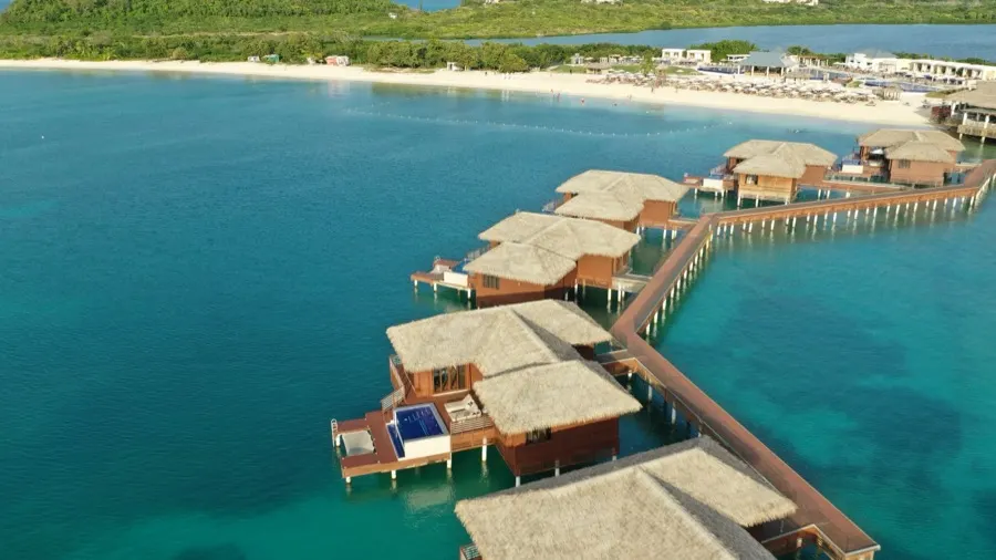 Overwater bungalows from above