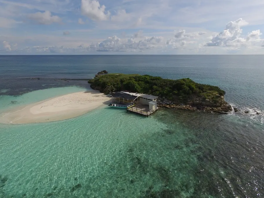 Aerial view of a tiny private island