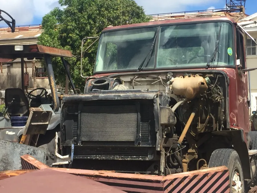 The rusting shell of an old truck