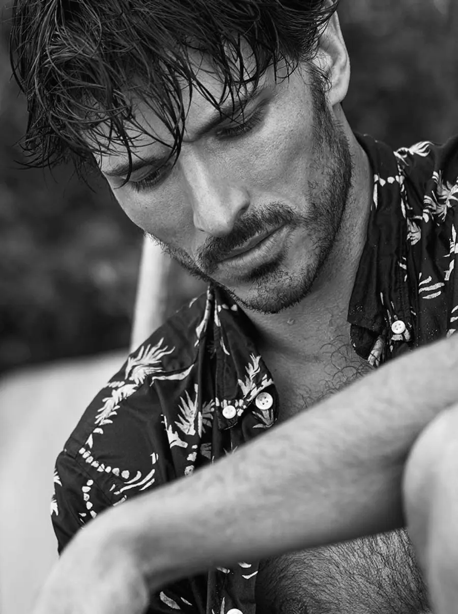 Black-and-white portrait of a model